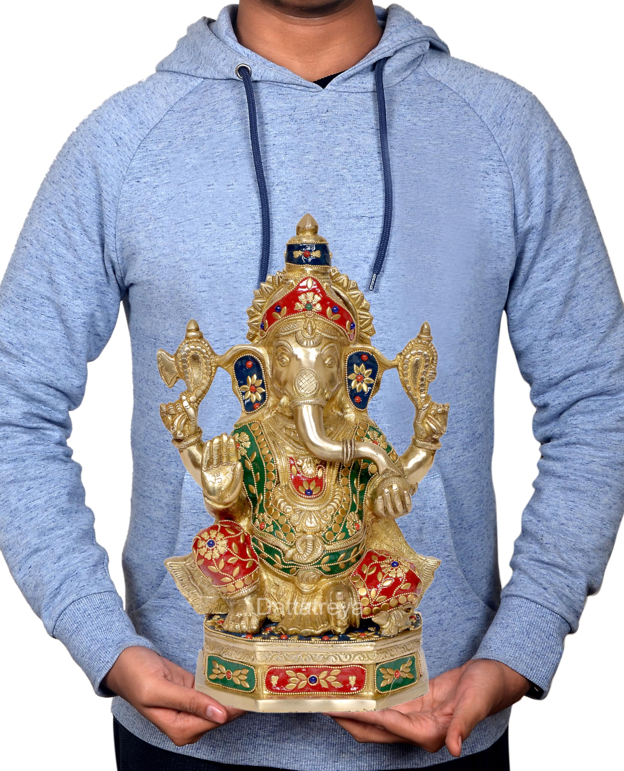 Dattatreya Brass Ganesh Statue Lord Ganesha Idol For Home Decor And Pooja Hindu God Ganapati Figurine (Height 14 Inch)